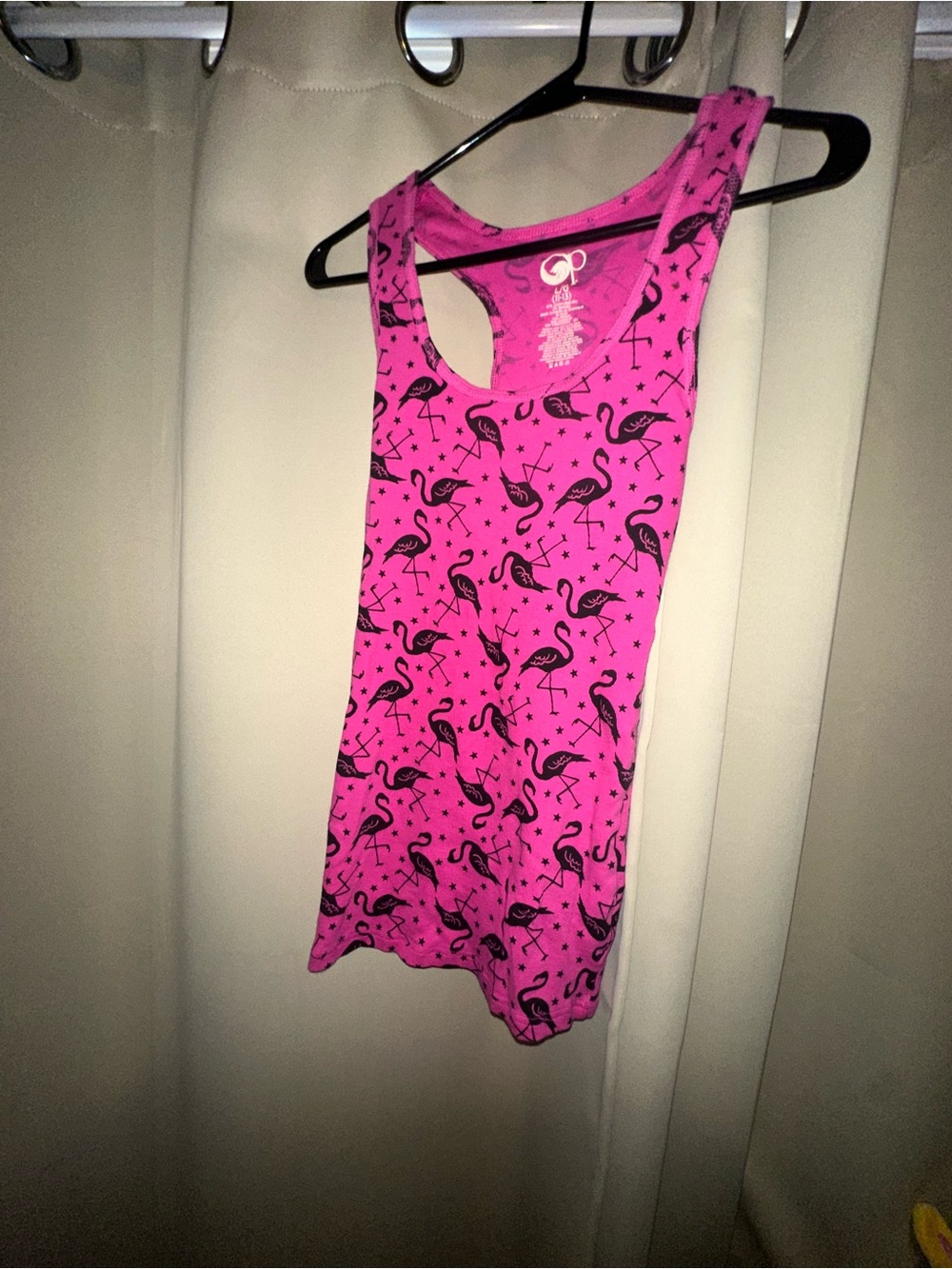 Y2K all-over black flamingo and star graphic print pink and black womens size L